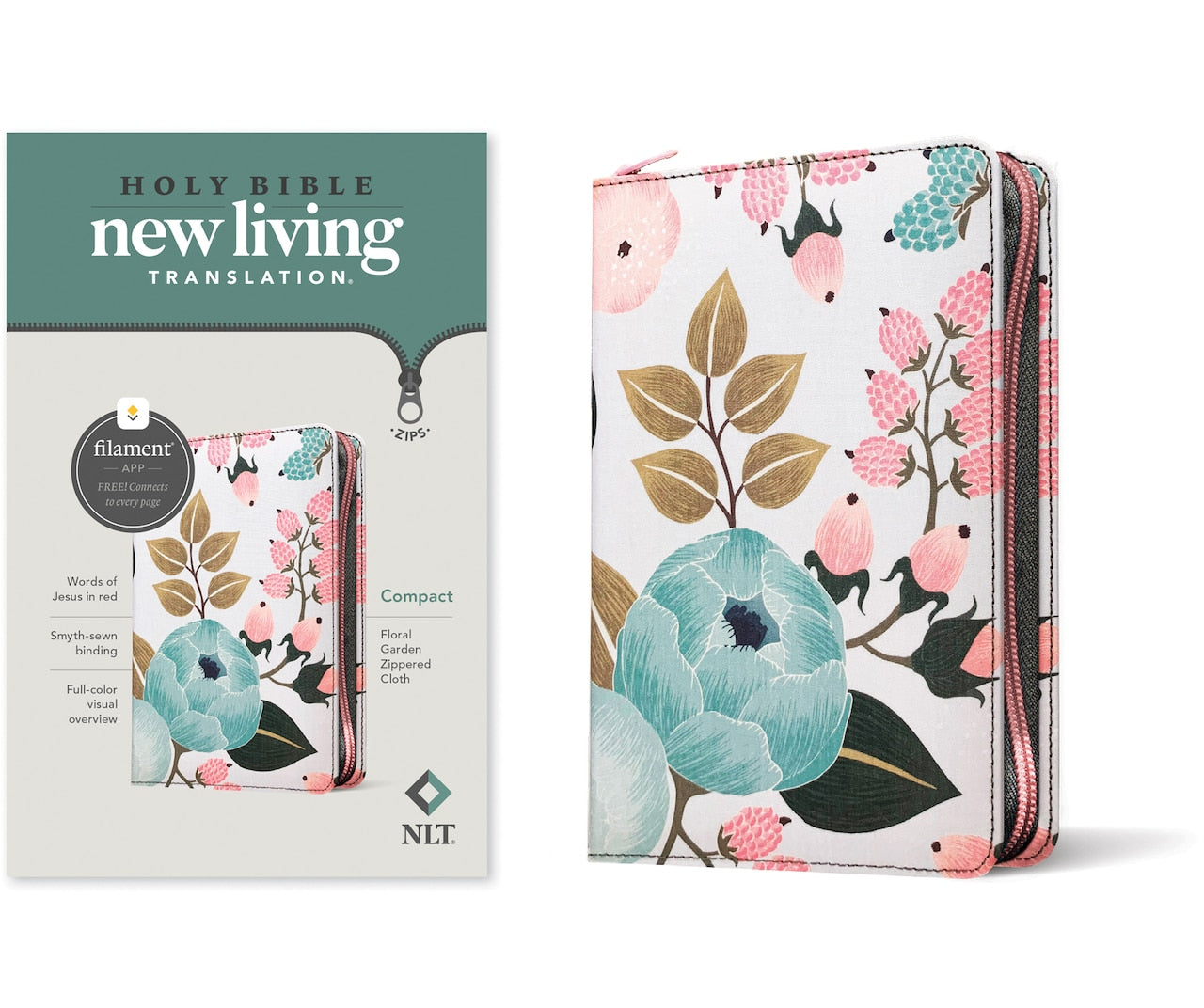NLT Compact Zipper Bible, Filament Enabled (Cloth, Floral Garden