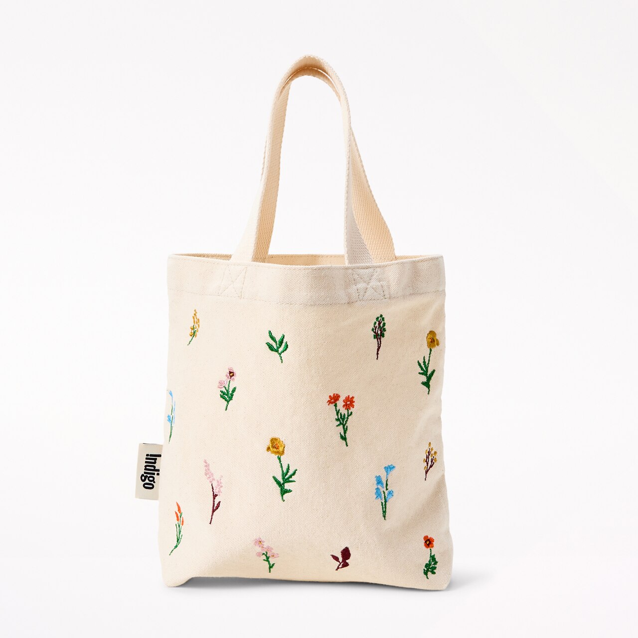 Mini Organic Canvas Tote Bag, Embroidery Florals | Indigo