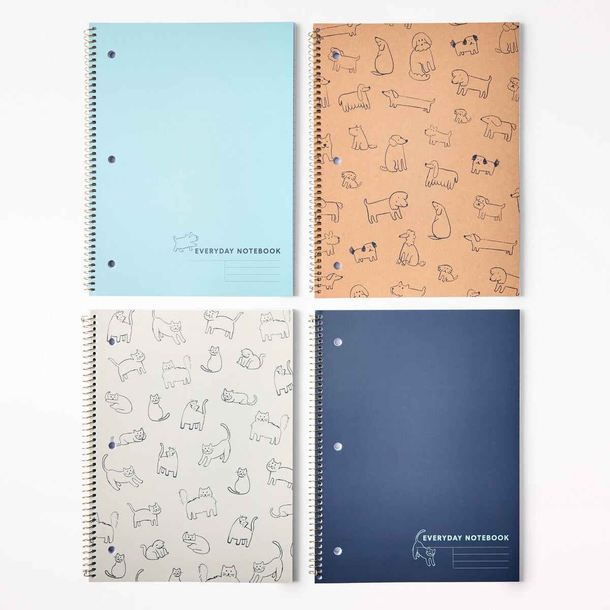 Set of 4 Spiral Journals, Pups + Cats Cool Tone - image 1