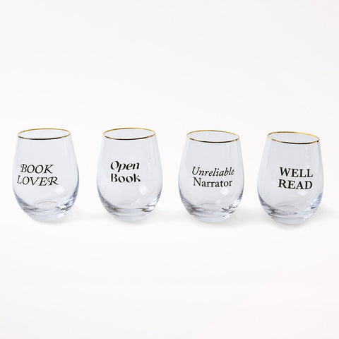 Stemless Wine Glass Book Club, Set of 4 | Indigo