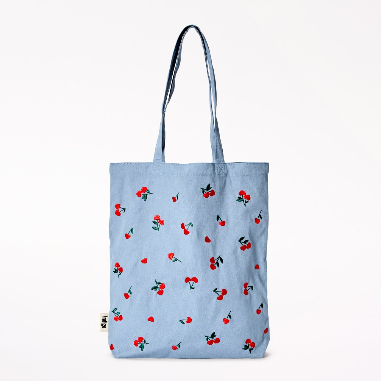 Mult Cherry Heart Embroidered Tote | Indigo