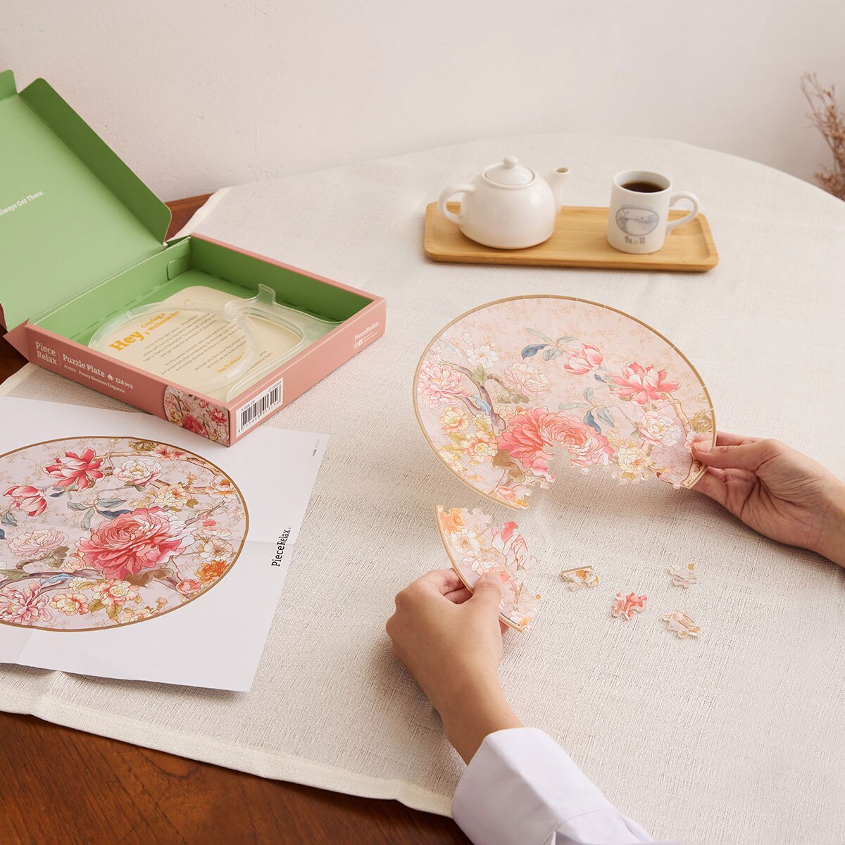 Puzzle Plate - Peony Blossom Elegance - image 1