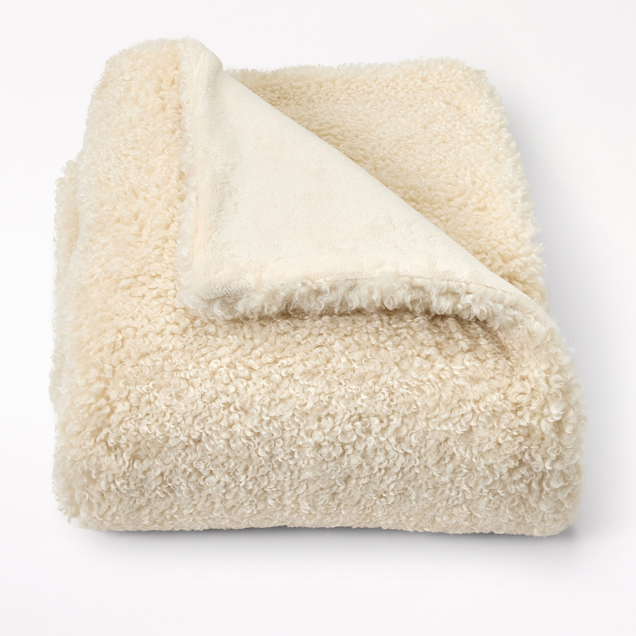 Curly Faux Fur Throw, Ivory | Indigo